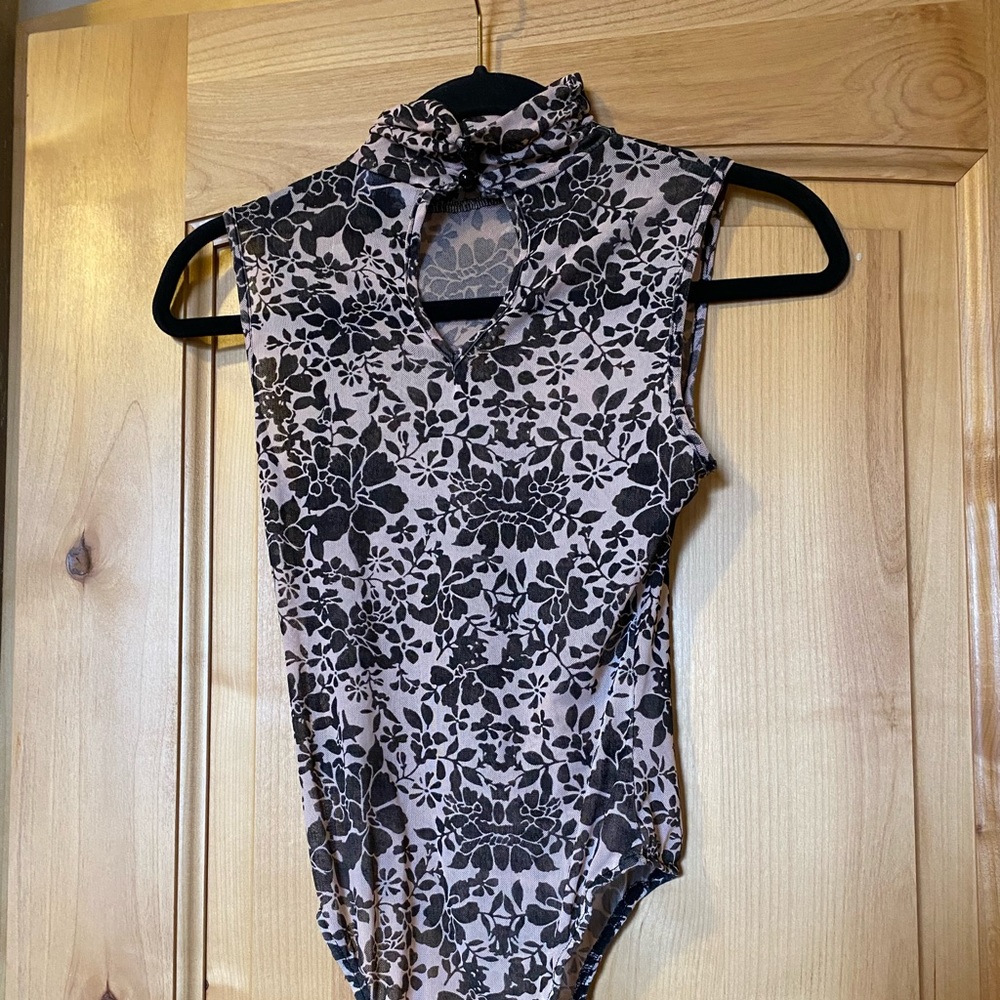 Lulus Mesh Turtleneck. Light pink and black. 3 buttons on neck. Super cute.